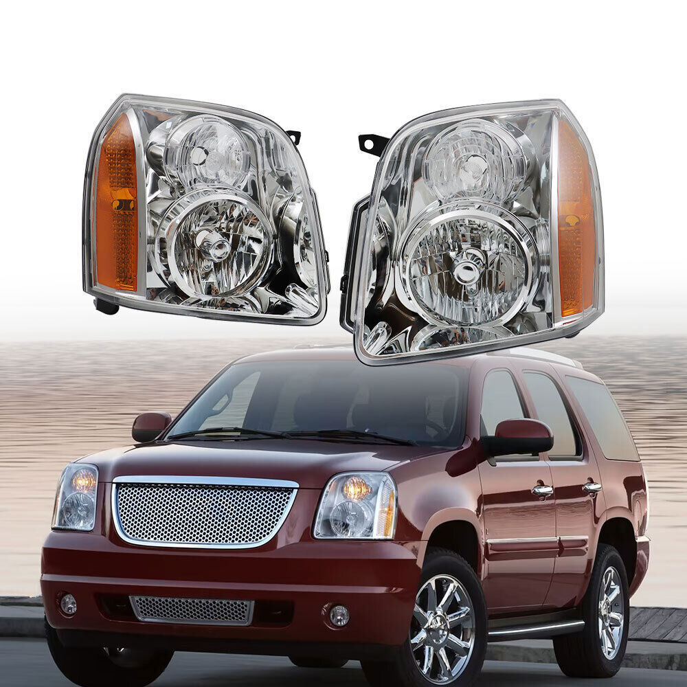 Left+Right Headlights For 2007-2014 GMC Yukon Denali XL1500 2500 Halogen
