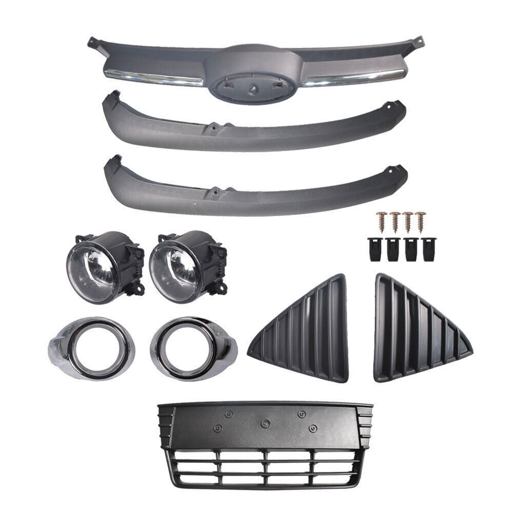 Front Bumper Cover & Grille Fog Lights Assembly For 2012-2014 Ford Focus
