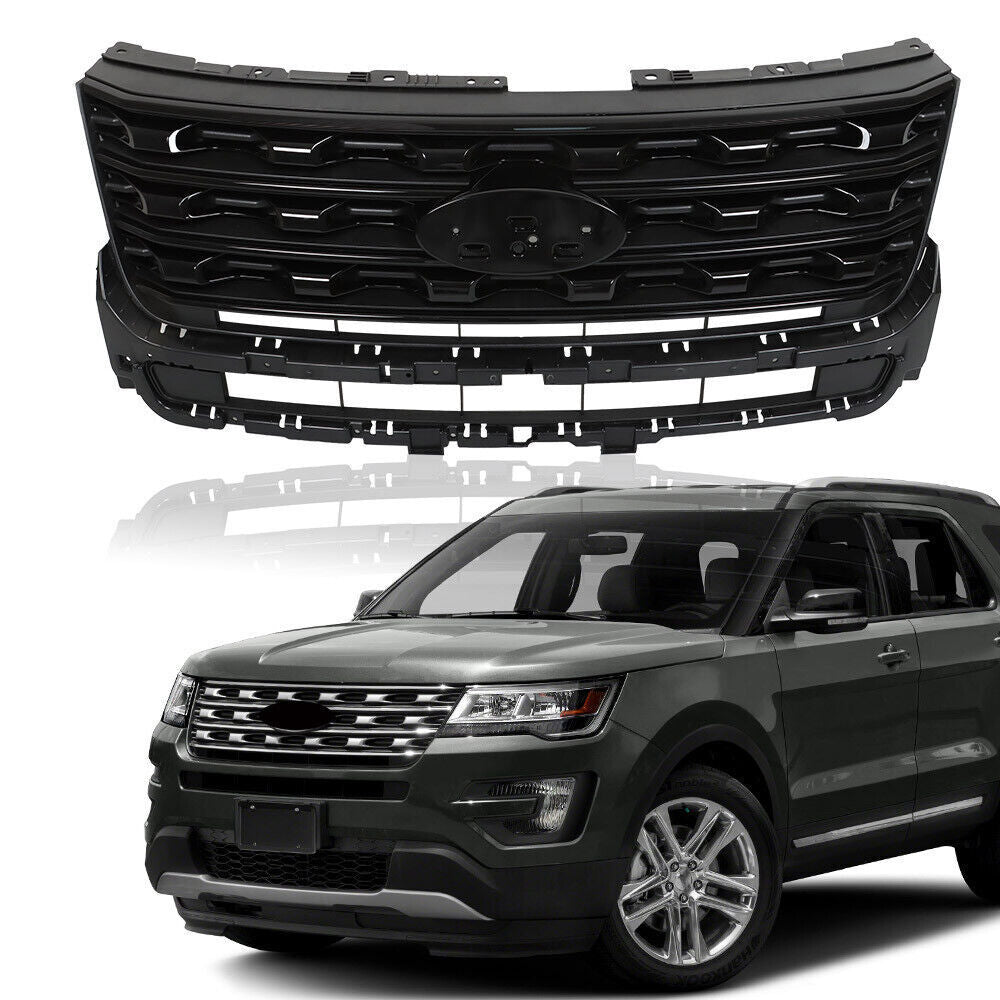 Front Bumper Grille For 2016-2017 Ford Explorer Glossy Black FO1200578