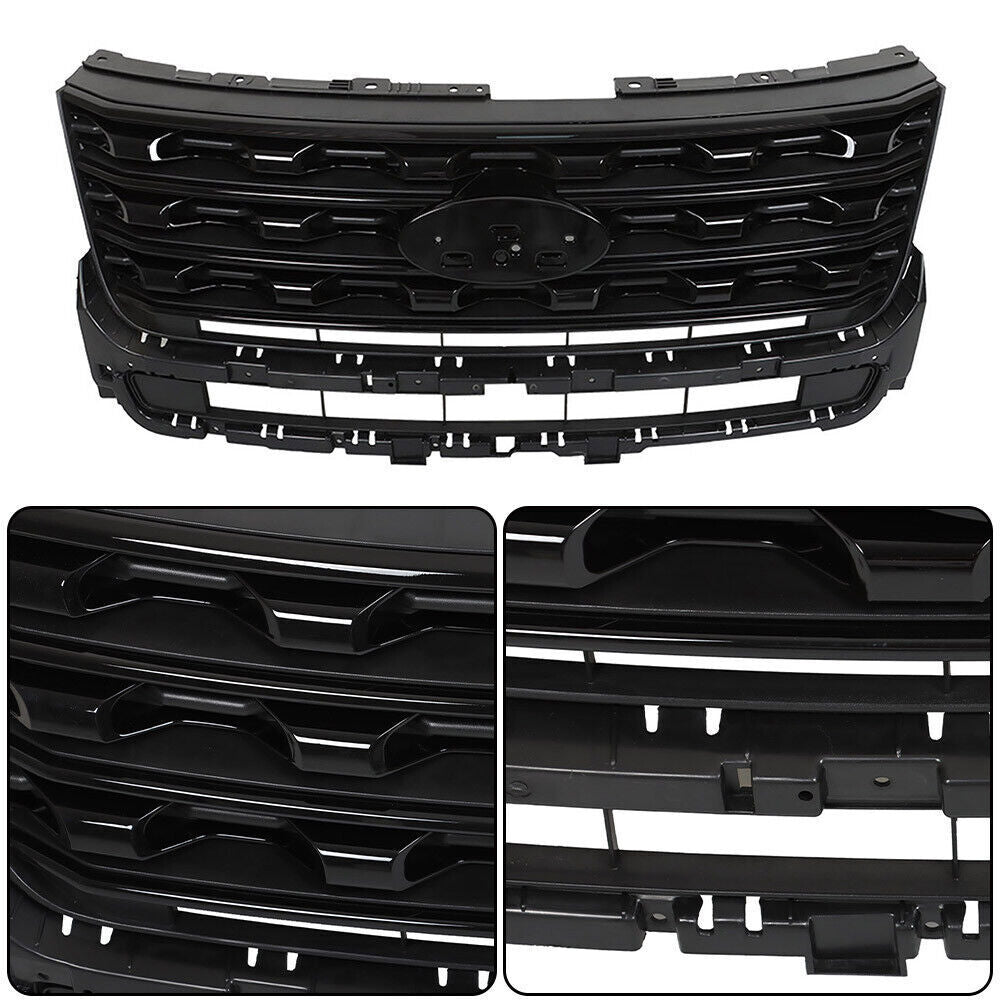 Front Bumper Grille For 2016-2017 Ford Explorer Glossy Black FO1200578