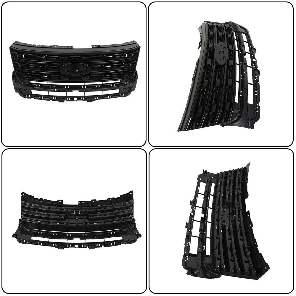 Front Bumper Grille For 2016-2017 Ford Explorer Glossy Black FO1200578