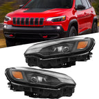 Right+Left Headlight For 2019-2022 Jeep Cherokee Black LED W/ Ballast