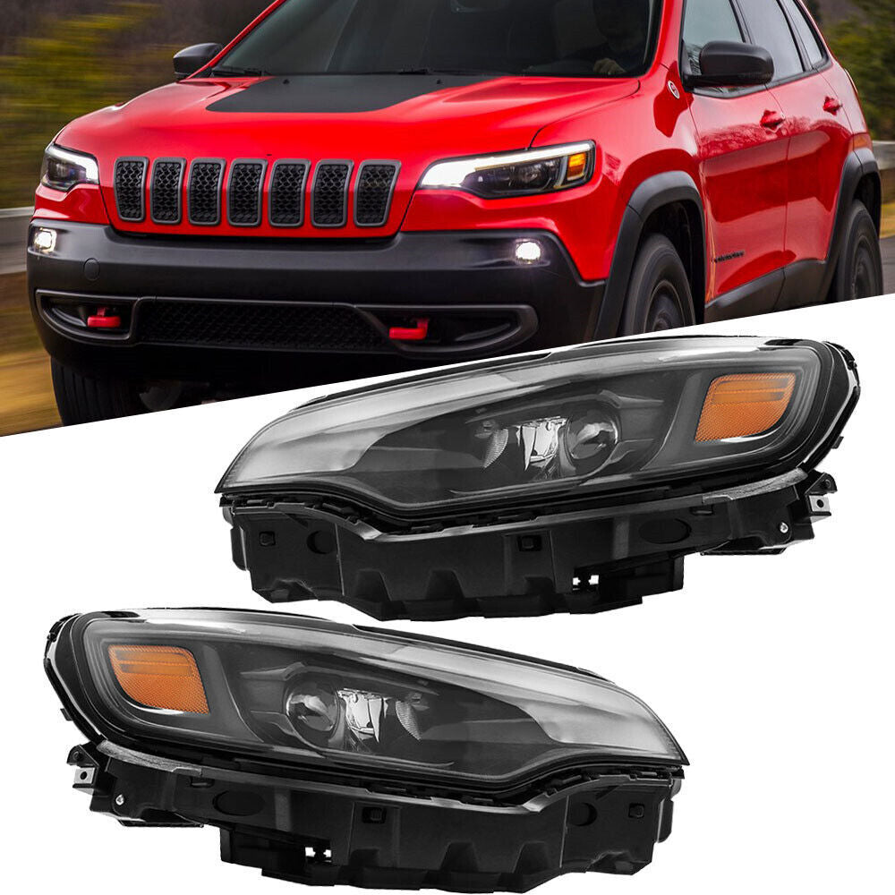 Right+Left Headlight For 2019-2022 Jeep Cherokee Black LED W/ Ballast