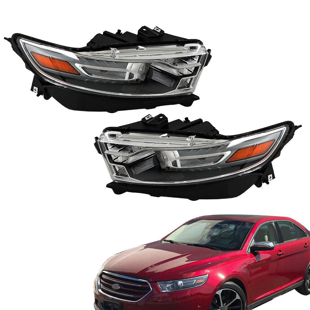 Left+Right Headlights For 2013 2014-2016 Ford Taurus Halogen W/Gray Trim