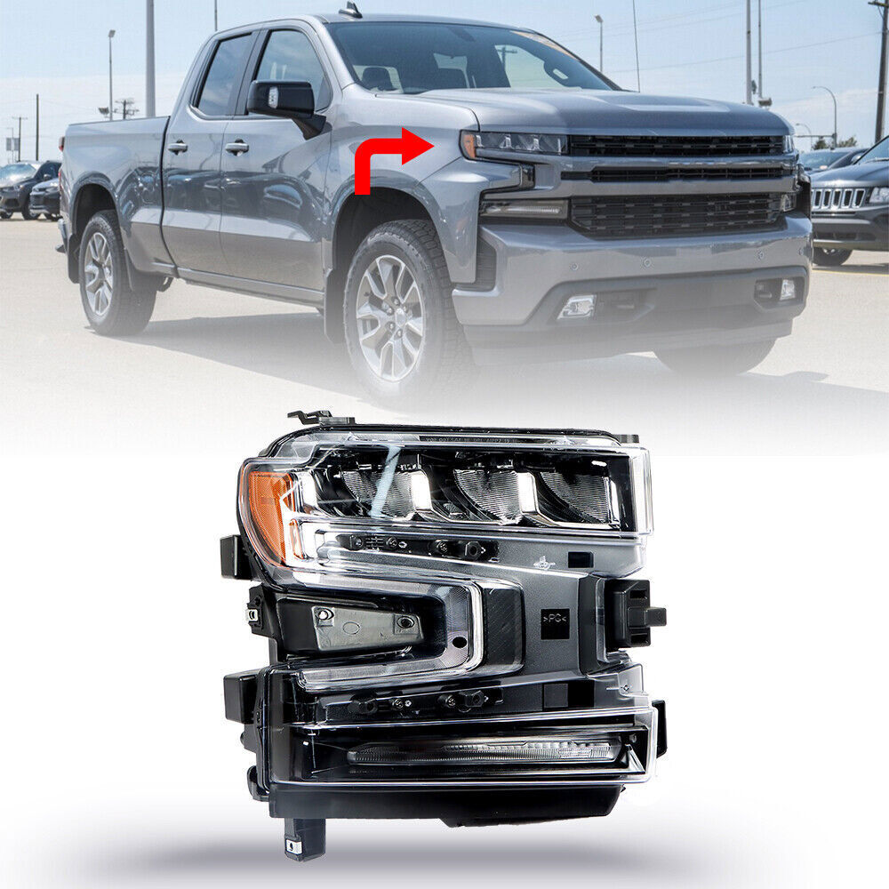 Passenger Right Side Headlight For 2019-2020 Silverado LED Black Housing