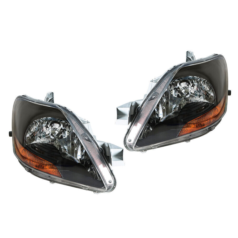 Left+Right Headlight For 2007-12 Toyota Yaris Halogen Type Black Housing