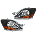 Left+Right Headlight For 2007-12 Toyota Yaris Halogen Type Black Housing