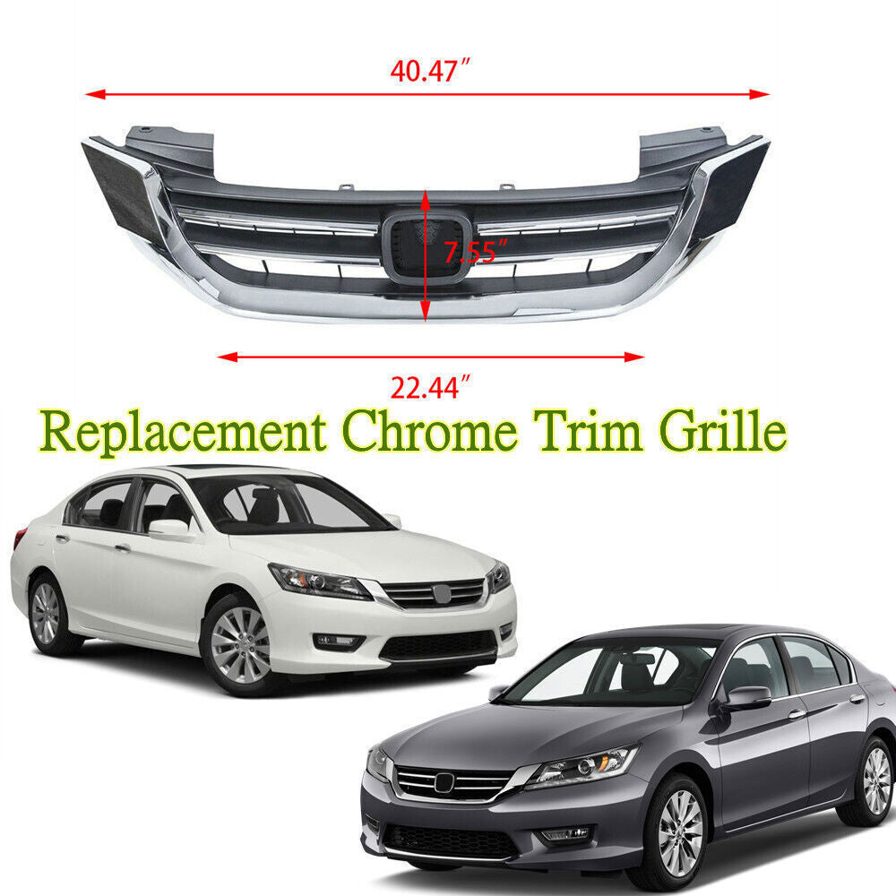 Front Upper Grille Chrome Trim Grill For 2013-2015 Honda Accord Sedan