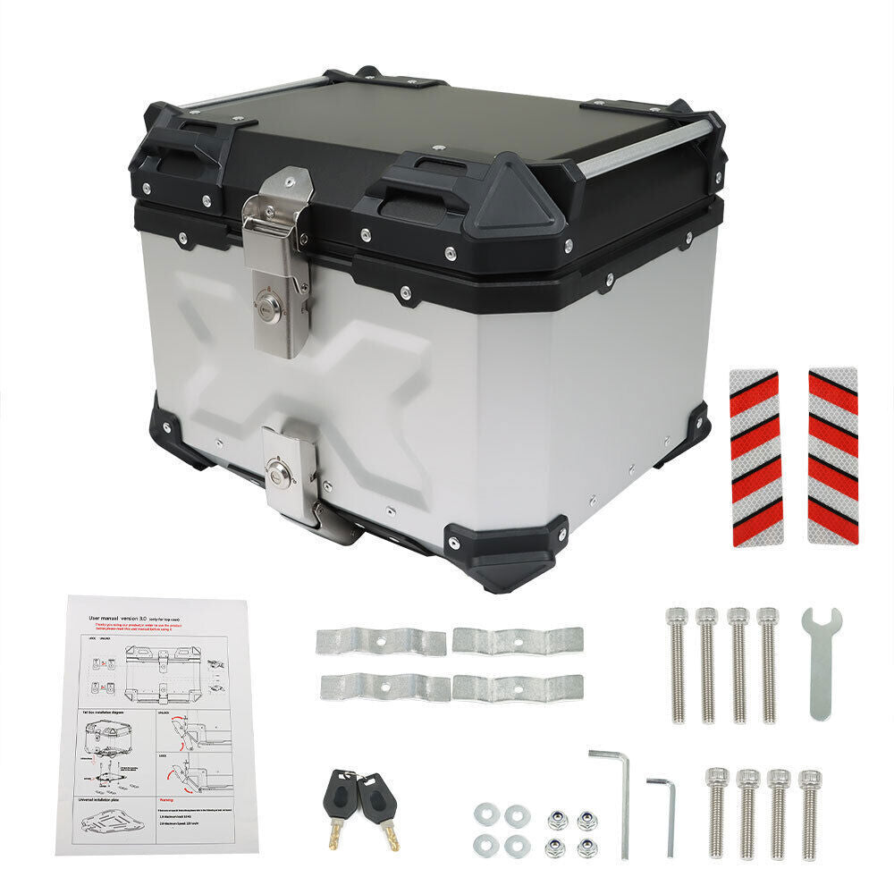 Silver Motorcycle Luggage Waterproof Tail Box Top Case Scooter Trunk Storage 45L