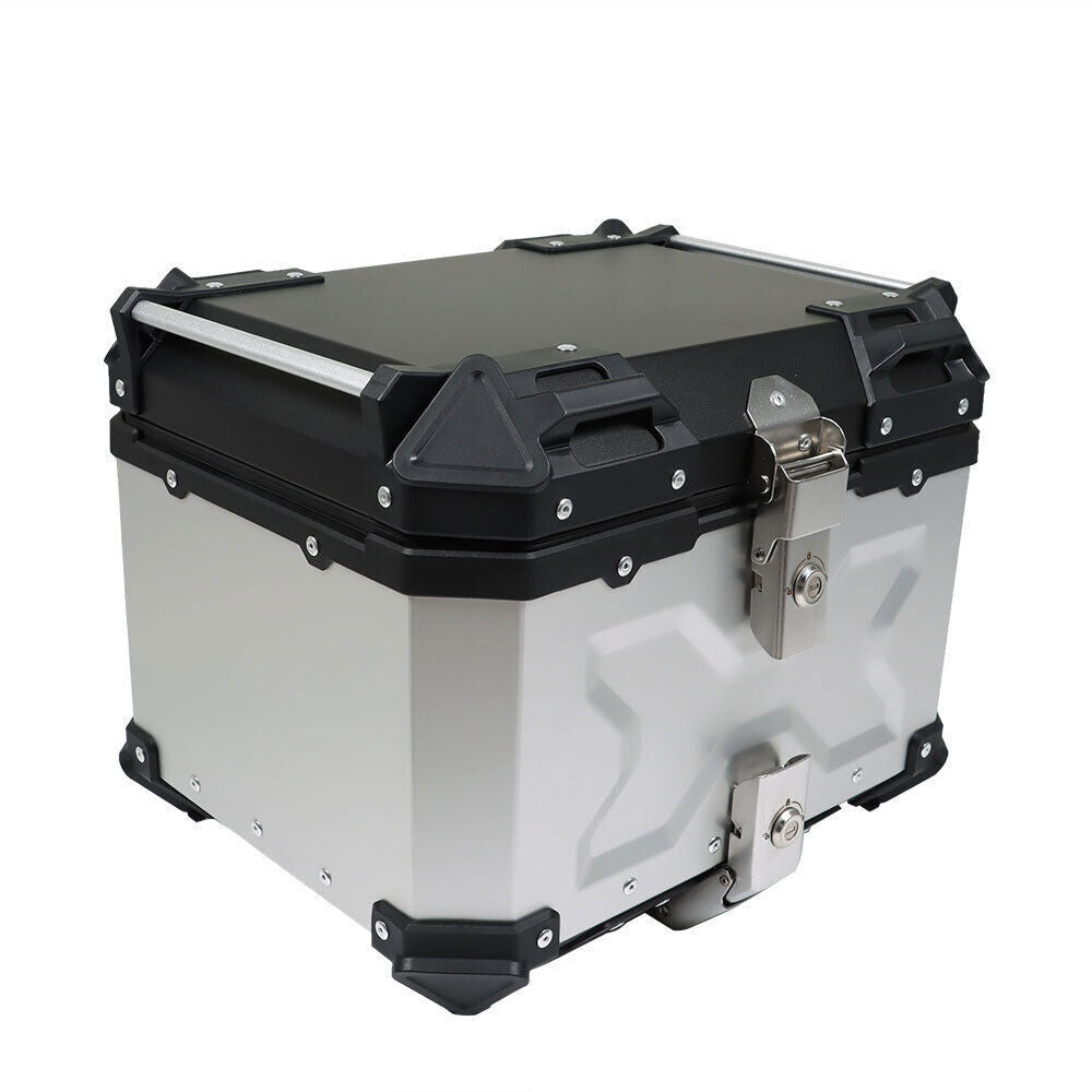 Silver Motorcycle Luggage Waterproof Tail Box Top Case Scooter Trunk Storage 45L