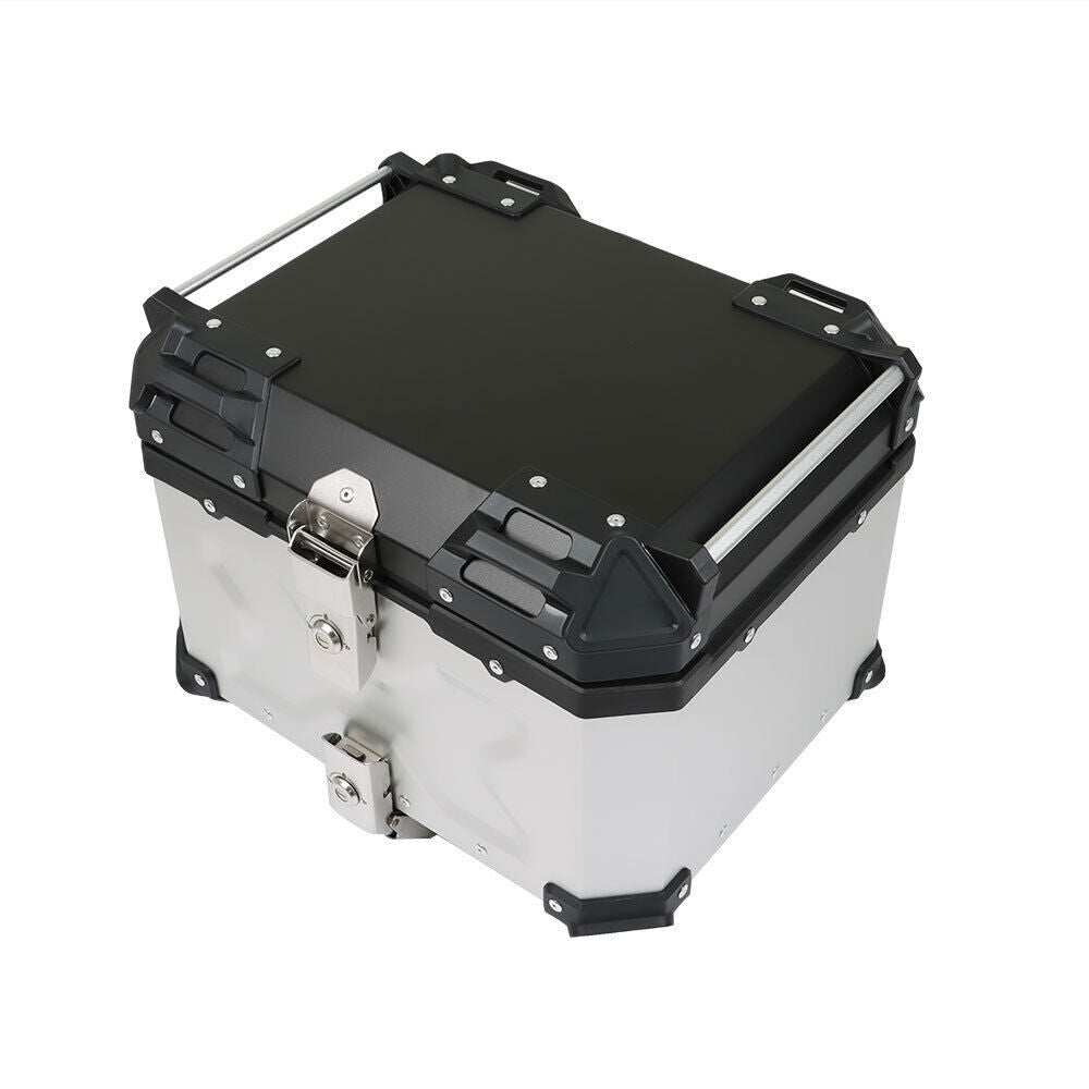 Silver Motorcycle Luggage Waterproof Tail Box Top Case Scooter Trunk Storage 45L