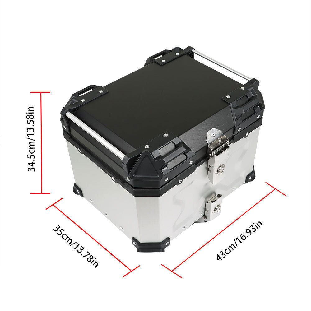 Silver Motorcycle Luggage Waterproof Tail Box Top Case Scooter Trunk Storage 45L