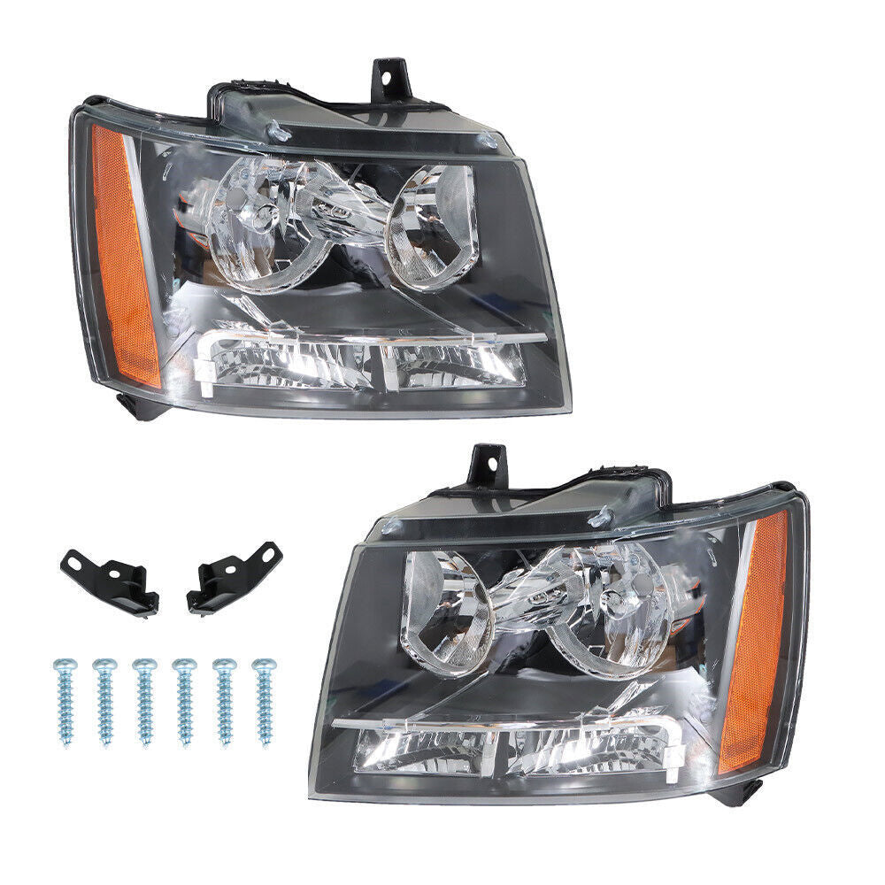 Right+Left Headlights For 2007-14 Avalanche/Suburban/Tahoe Amber Corner