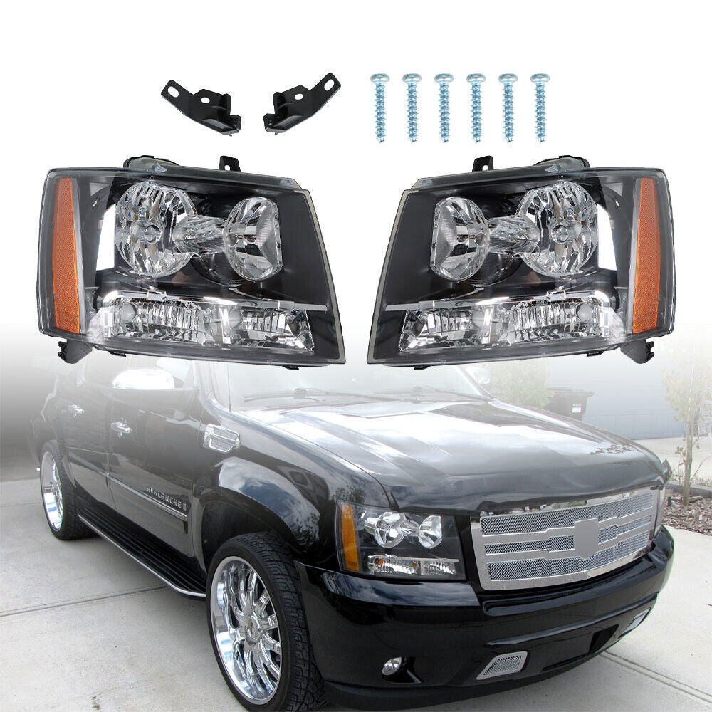 Right+Left Headlights For 2007-14 Avalanche/Suburban/Tahoe Amber Corner