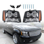 Right+Left Headlights For 2007-14 Avalanche/Suburban/Tahoe Amber Corner