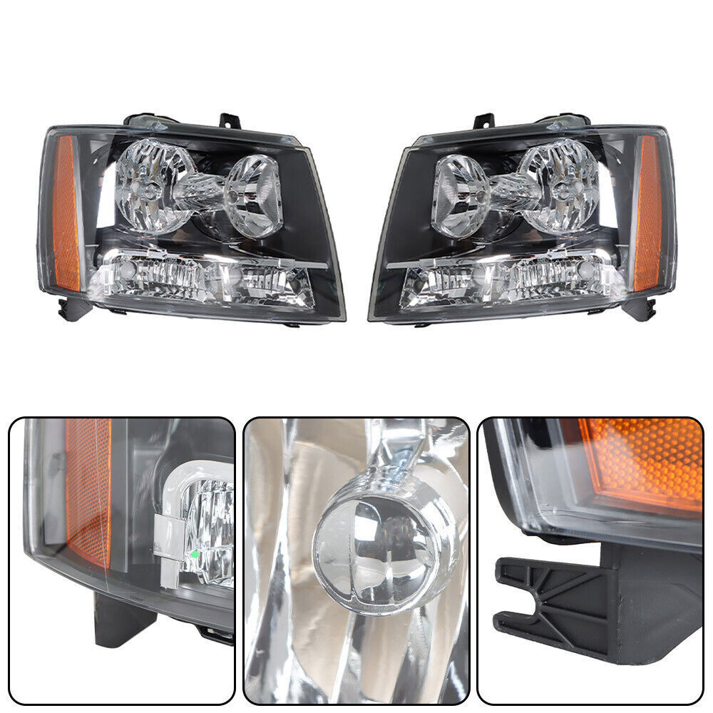 Right+Left Headlights For 2007-14 Avalanche/Suburban/Tahoe Amber Corner