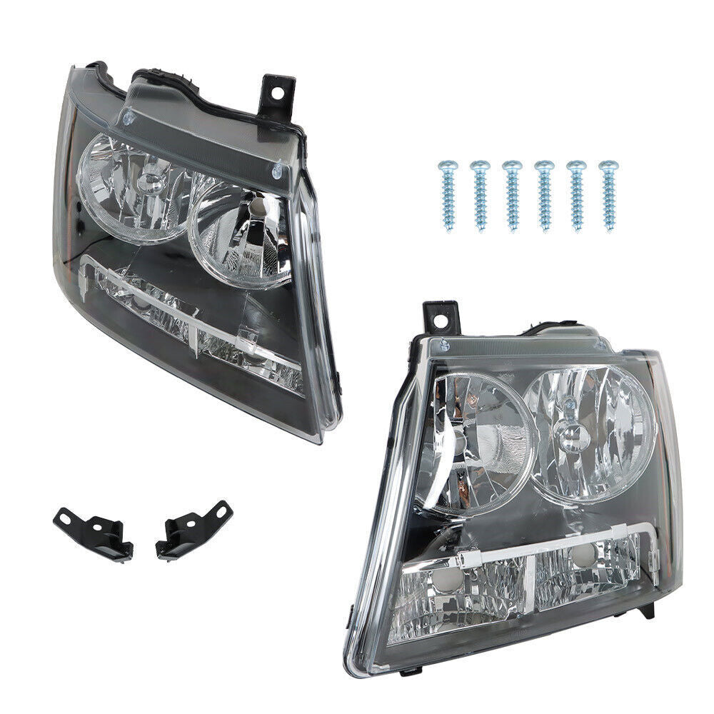 Right+Left Headlights For 2007-14 Avalanche/Suburban/Tahoe Amber Corner