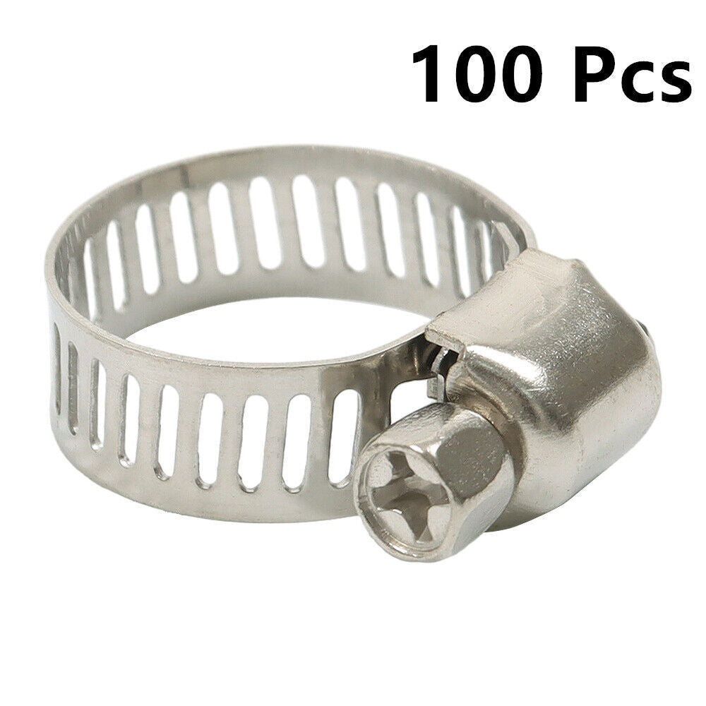 100 × 1/2"-3/4" Adjustable Stainless Steel Drive Hose Clamps Fuel Line Worm Clip