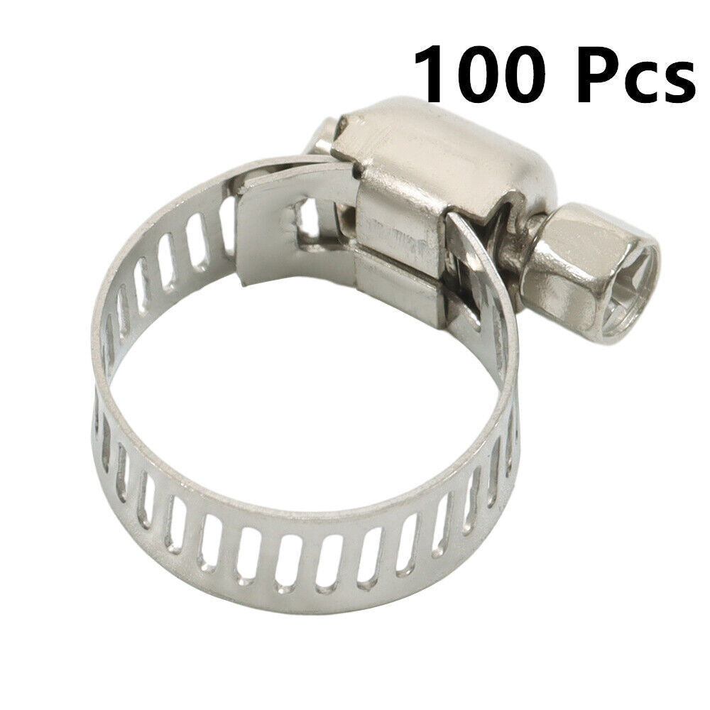 100 × 1/2"-3/4" Adjustable Stainless Steel Drive Hose Clamps Fuel Line Worm Clip