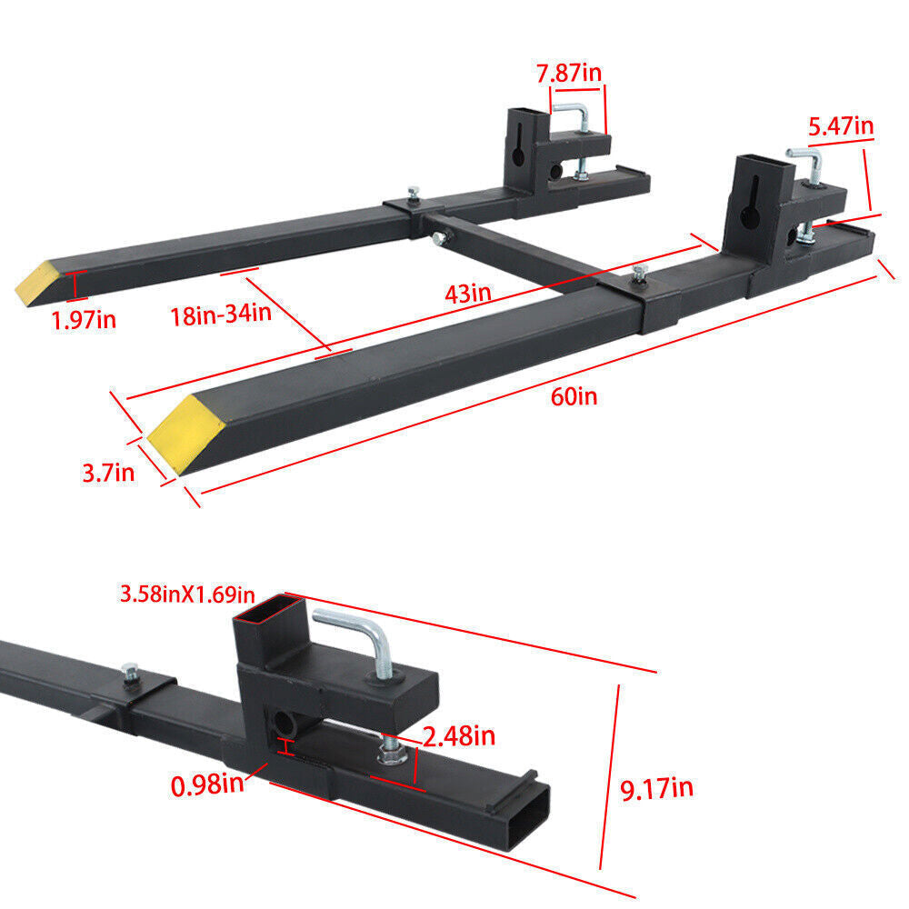 4000lbs 60" Clamp on Tractor Forks Pallet Forks Adjustable Bucket Forks