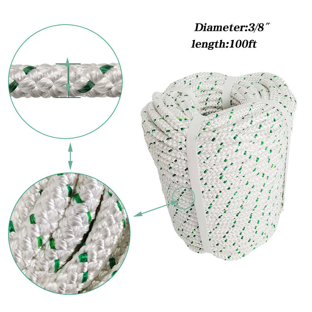 Bull Rope 3/8" × 100' 1544Lbs Breaking Strength Double Braid Polyester Ropes