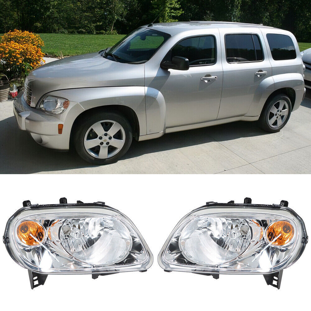Right+Left Headlight For 2006-2011 Chevy HHR Halogen Type Chrome Housing