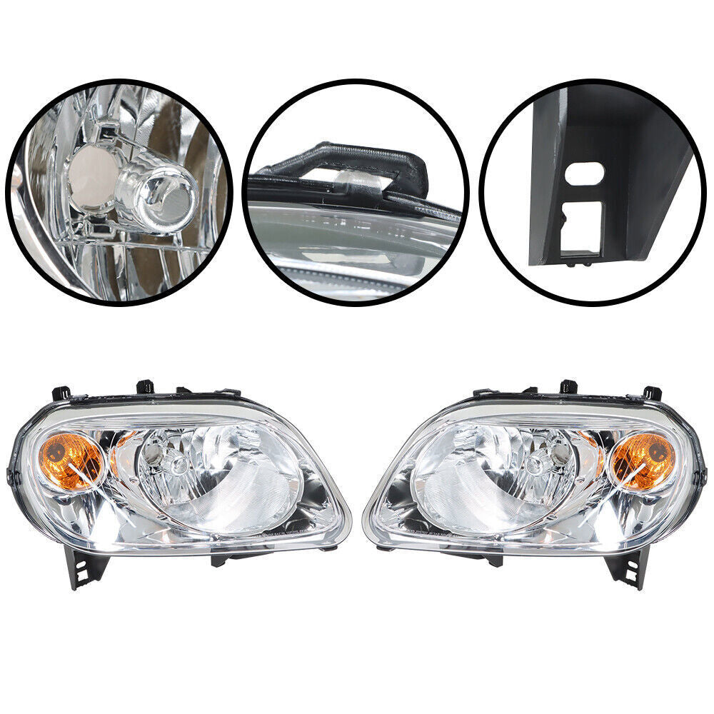 Right+Left Headlight For 2006-2011 Chevy HHR Halogen Type Chrome Housing