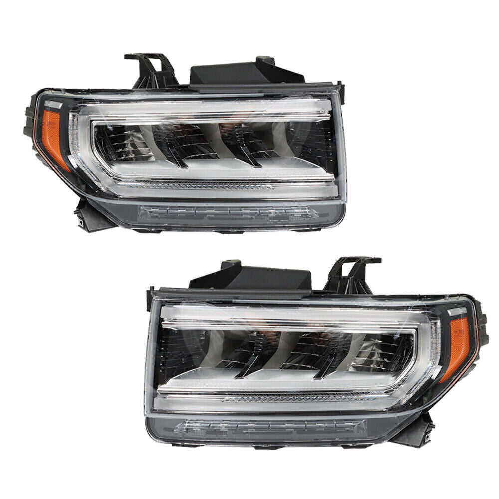 Left+Right Headlight For 2020-23 GMC Acadia SL/SLE Full LED Chrome Clear