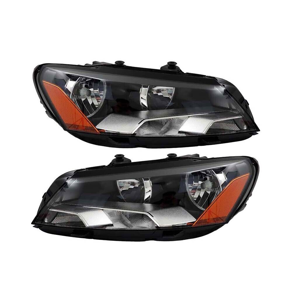 Left+Right Side Headlight For 2012-2015 Volkswagen Passat Halogen Black