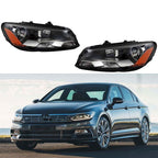 Left+Right Side Headlight For 2012-2015 Volkswagen Passat Halogen Black