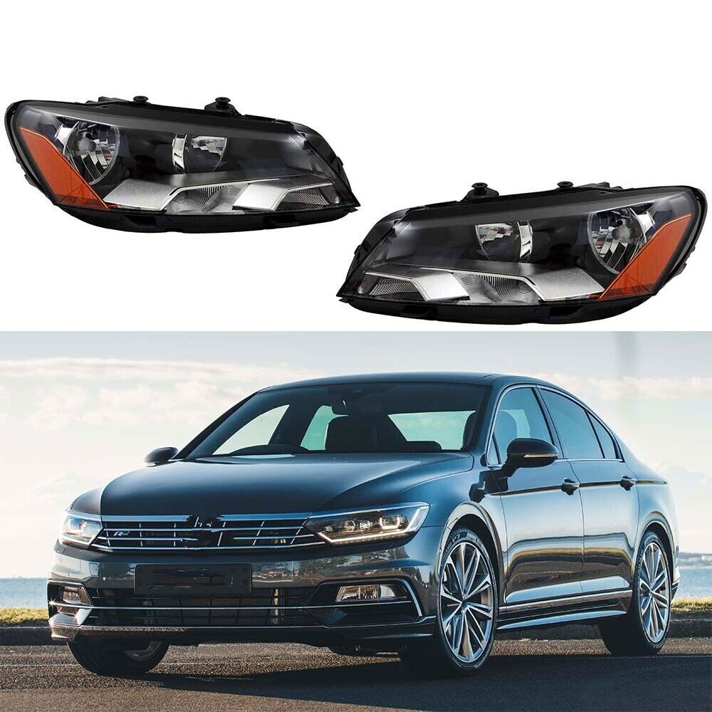 Left+Right Side Headlight For 2012-2015 Volkswagen Passat Halogen Black
