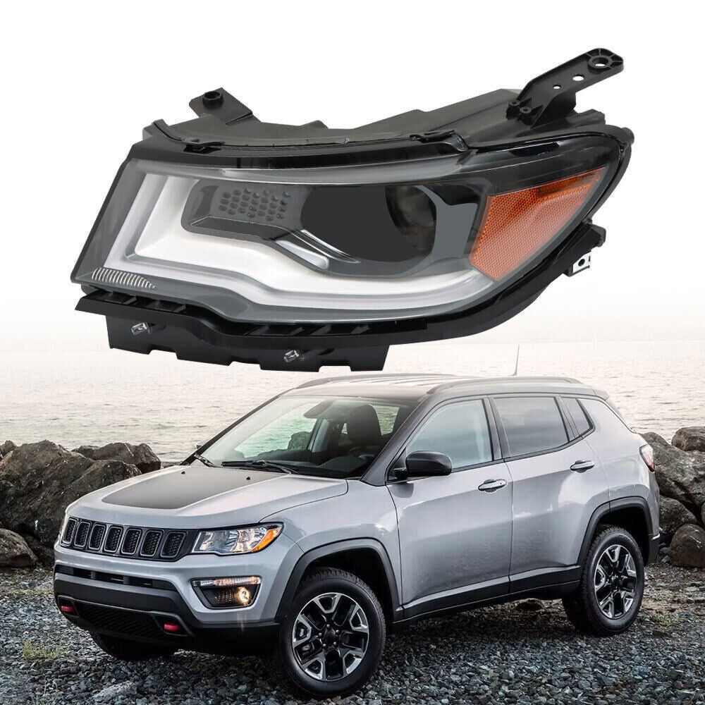 Left Side Headlight For 2017-2021 Jeep Compass HID/Xenon Black LED DRL