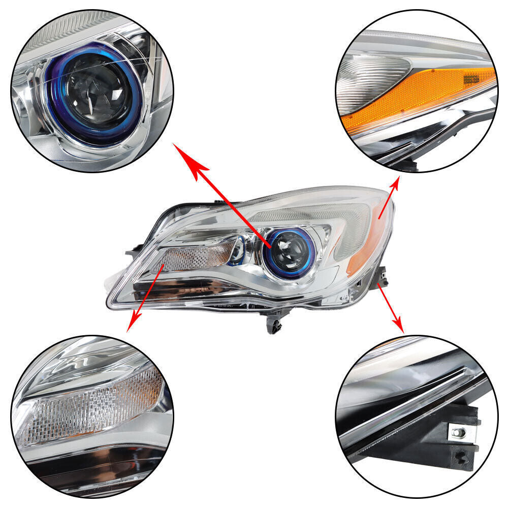 Left Headlight For 2014-2017 Buick Regal Halogen Chrome Housing Clear