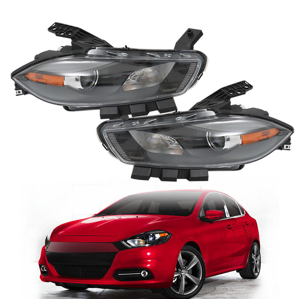 Left+Right Headlight For 2013-2016 Dodge Dart Halogen Projector Black