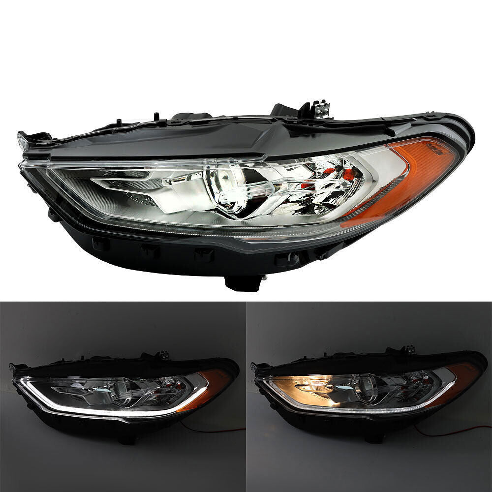 Left Headlight For 2017 2018 2019 Ford Fusion Chrome Housing w/ LED DRL