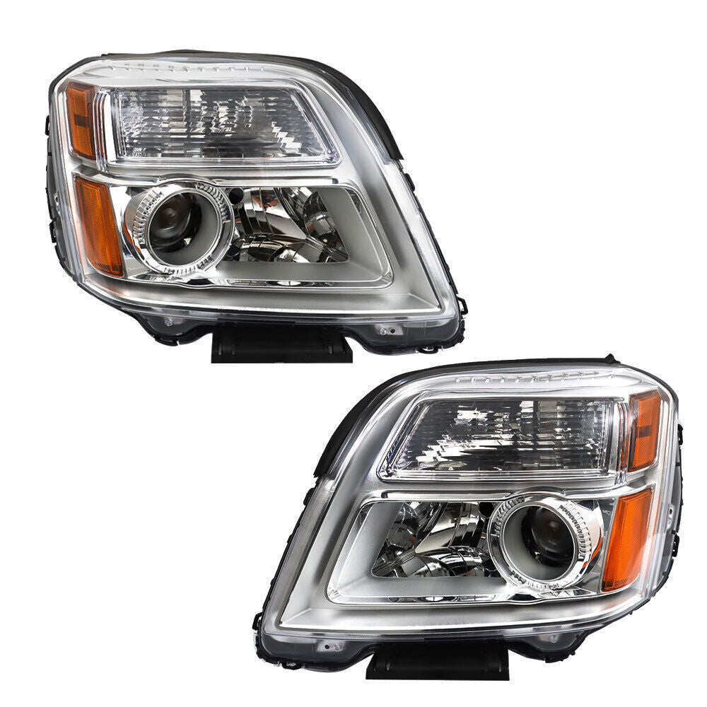 Left&Right Headlight For 2010-2015 GMC Terrain SL/SLT/SLE Chrome Halogen