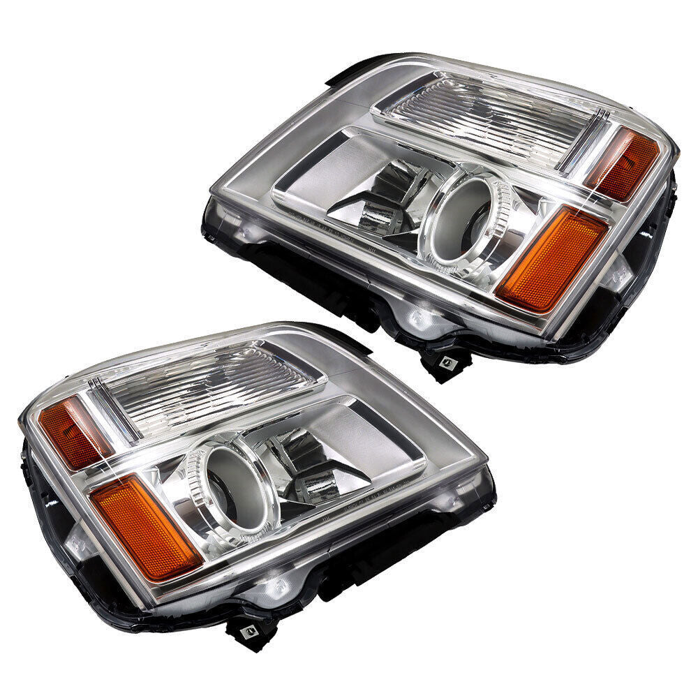 Left&Right Headlight For 2010-2015 GMC Terrain SL/SLT/SLE Chrome Halogen
