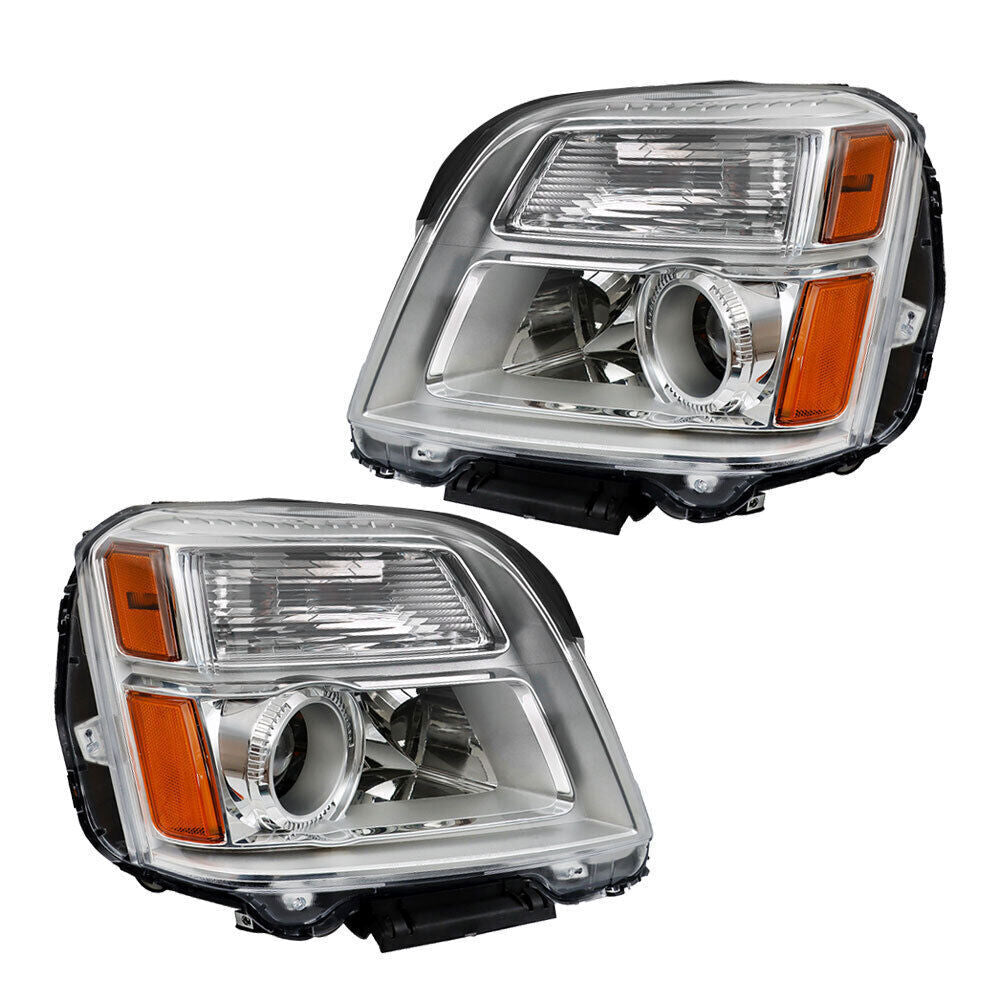 Left&Right Headlight For 2010-2015 GMC Terrain SL/SLT/SLE Chrome Halogen
