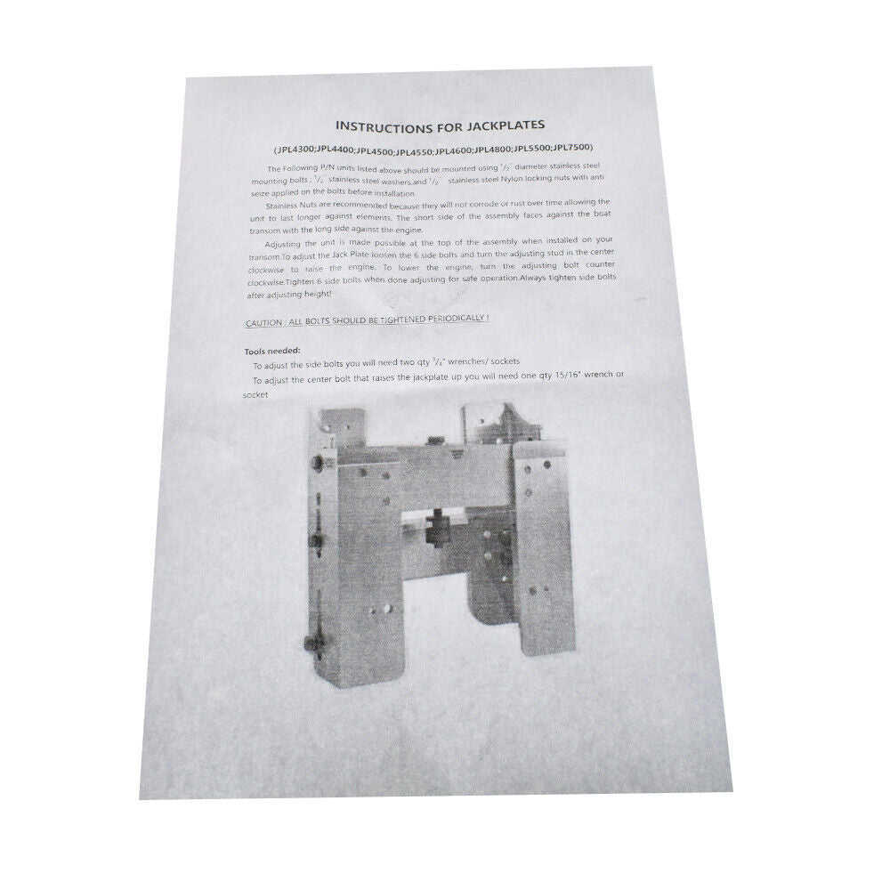 For JPL4400 Boat  Adjustable 4" Tool Factory Style Jack Plate Outboard New