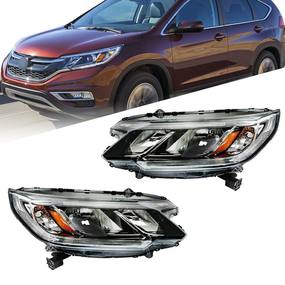 Right&Left Side Headlights For 2015-2016 Honda CR-V Clear Halogen W/DRL