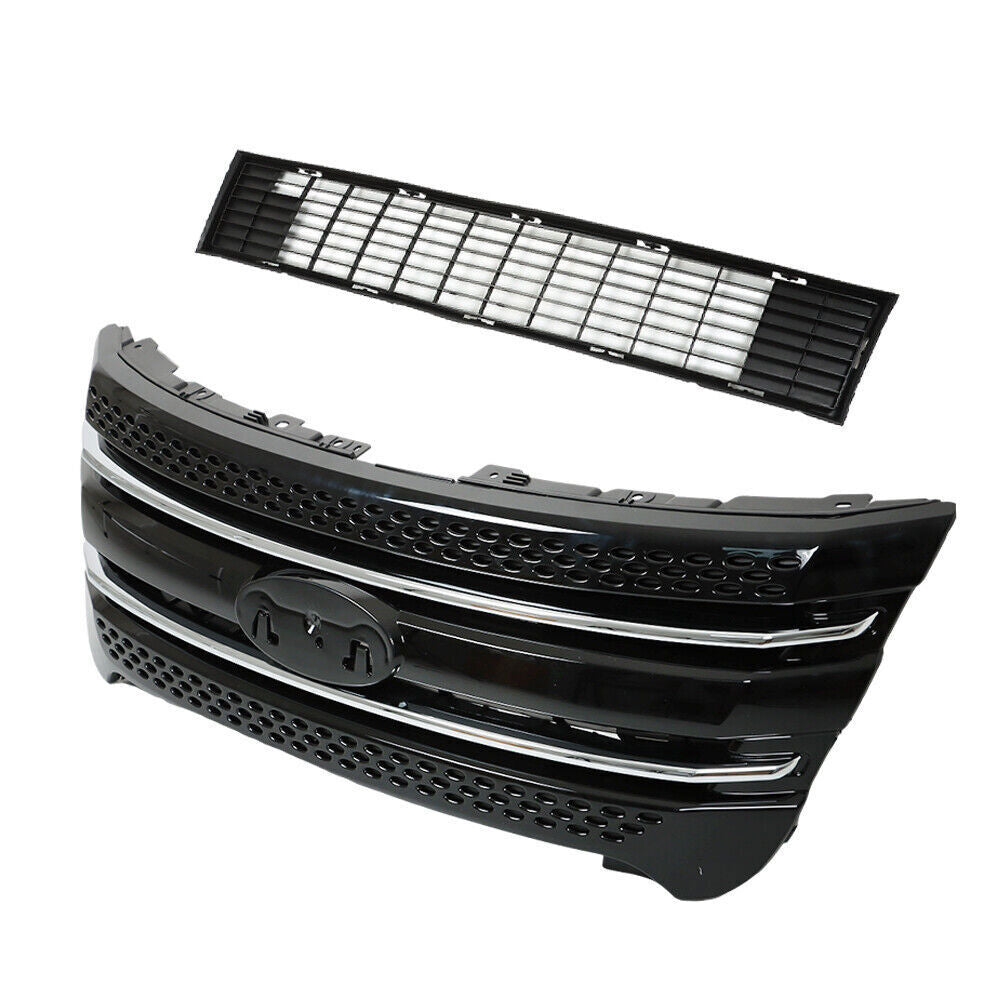 Front Bumper Upper Grille Assembly Glossy Black For 11-15 Ford Explorer