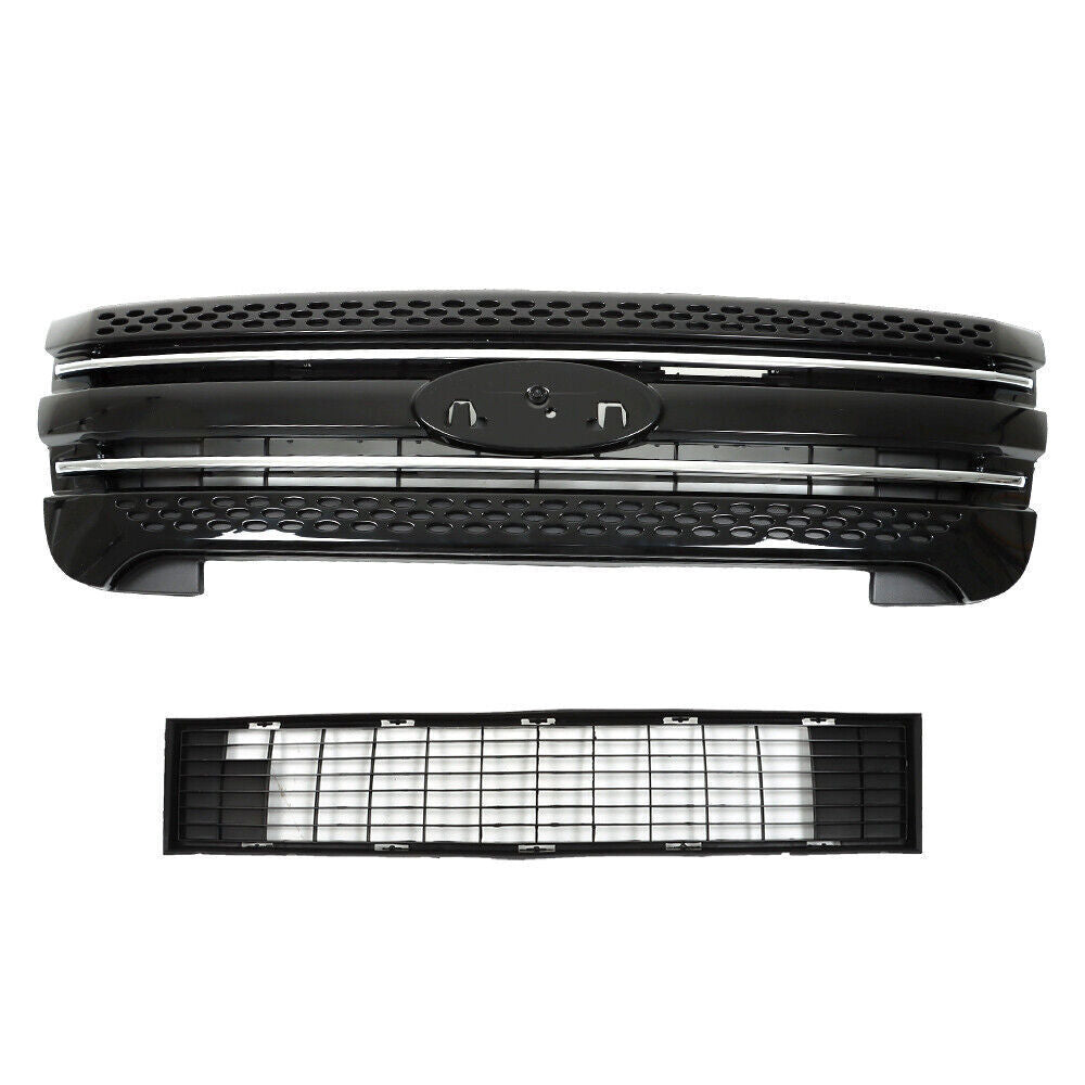 Front Bumper Upper Grille Assembly Glossy Black For 11-15 Ford Explorer