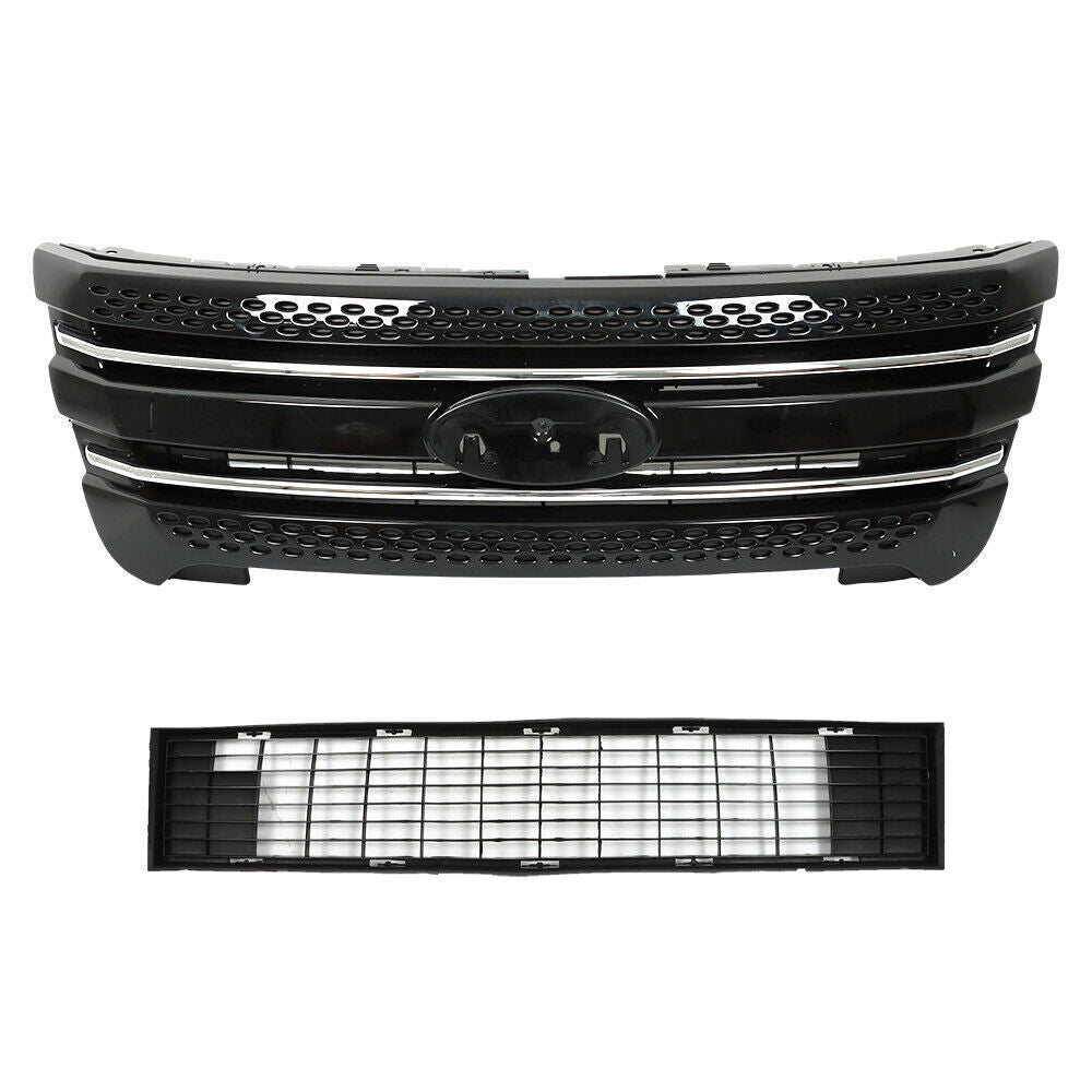 Front Bumper Upper Grille Assembly Glossy Black For 11-15 Ford Explorer