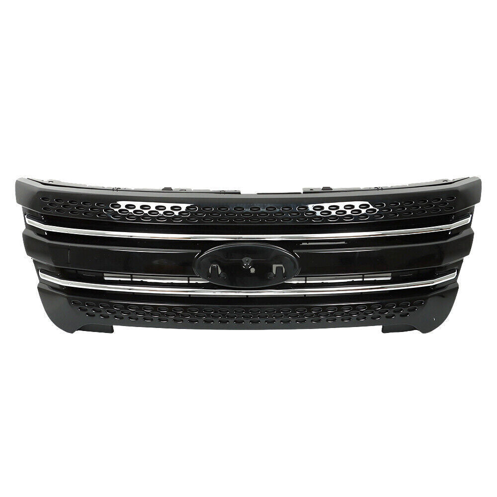 Front Bumper Upper Grille Assembly Glossy Black For 11-15 Ford Explorer