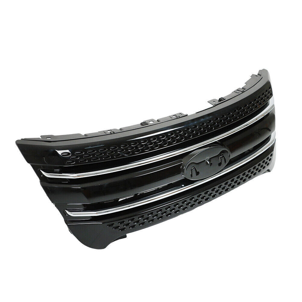 Front Bumper Upper Grille Assembly Glossy Black For 11-15 Ford Explorer