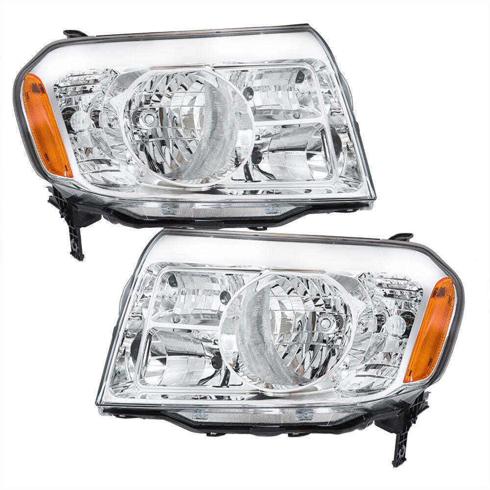 Left+Right Halogen Headlights Assembly For 2009-2011 Honda Pilot Chrome