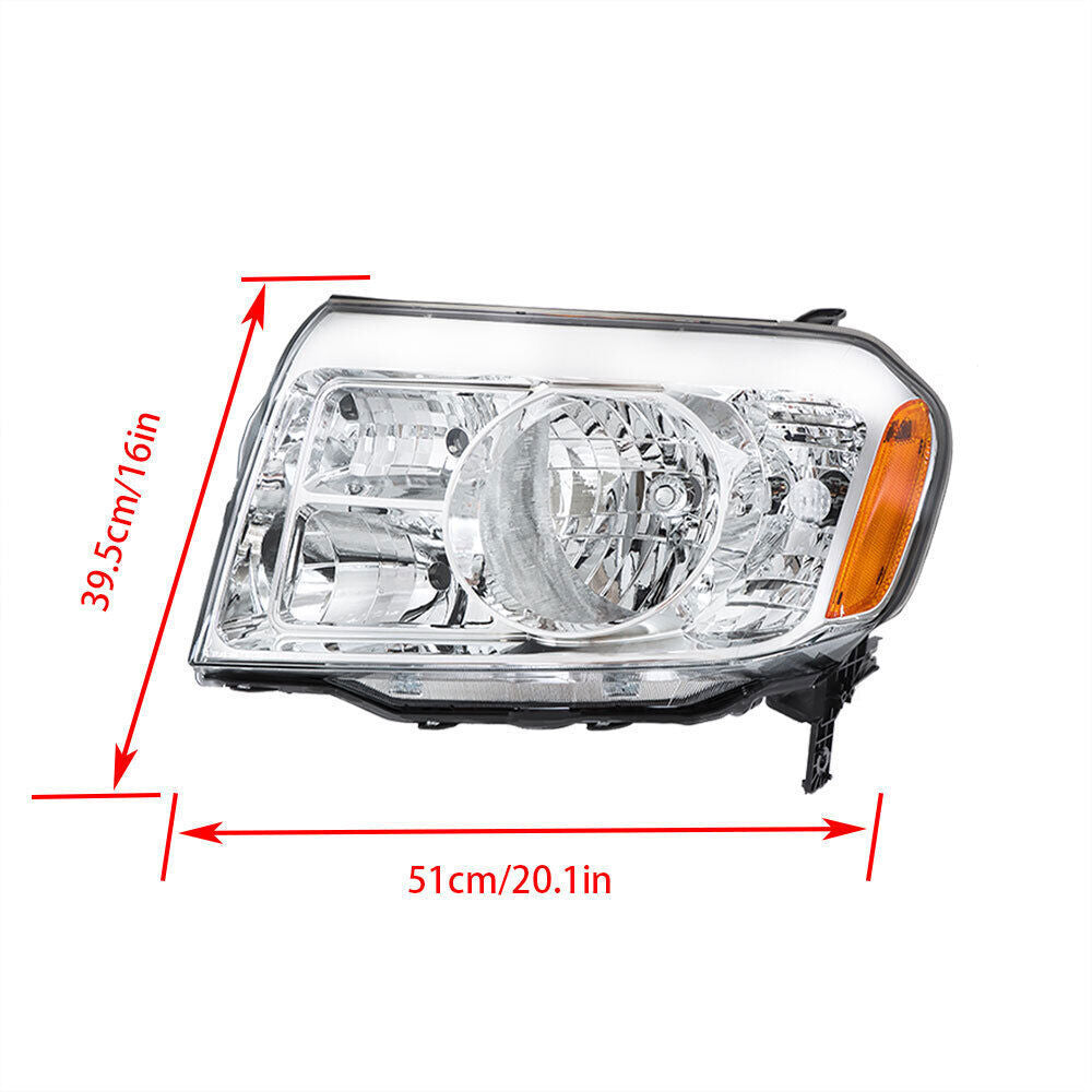 Left+Right Halogen Headlights Assembly For 2009-2011 Honda Pilot Chrome