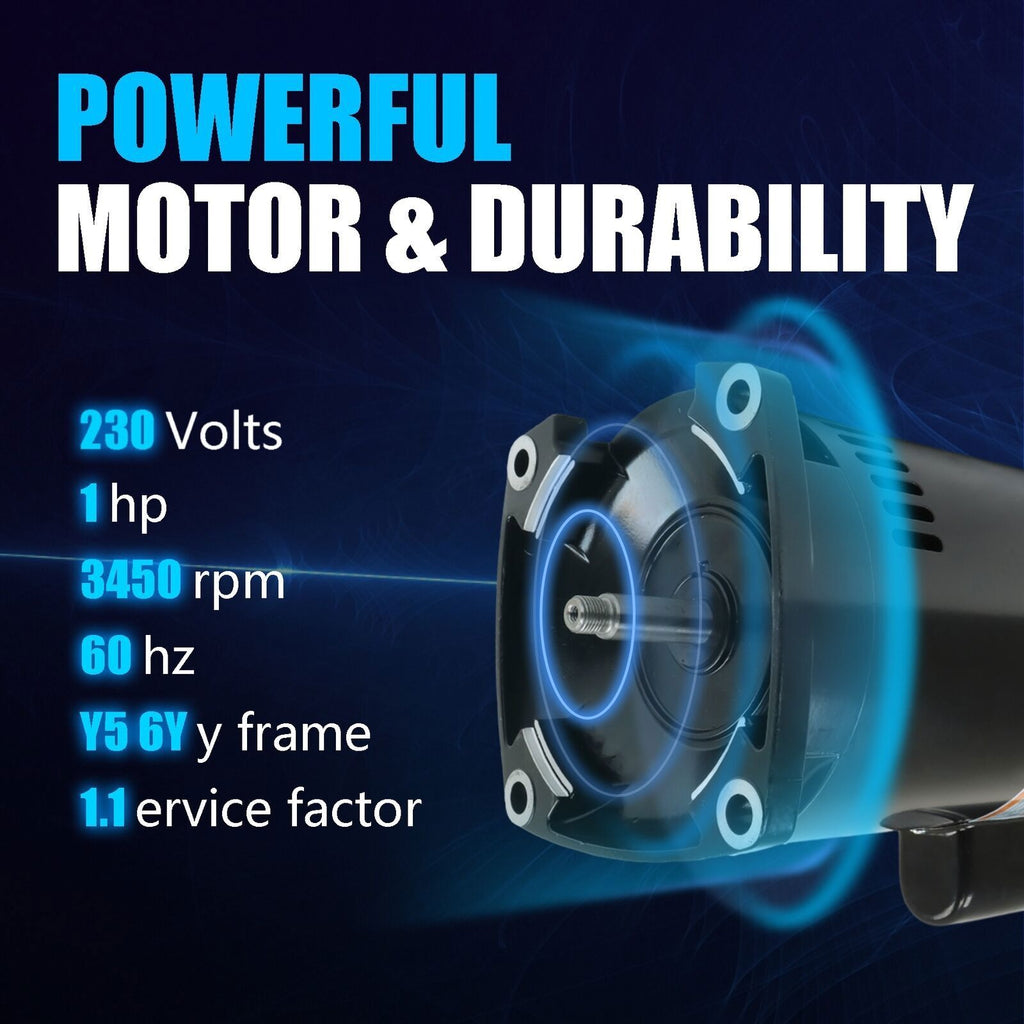 2HP Square Flange Pool Pump Motor 230V B2855 Threaded Shaft Swimming Pool Pump