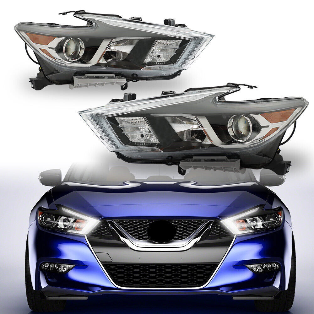 Right+Left Headlight For 2016-18 Nissan Maxima S SL SV Halogen w/LED DRL