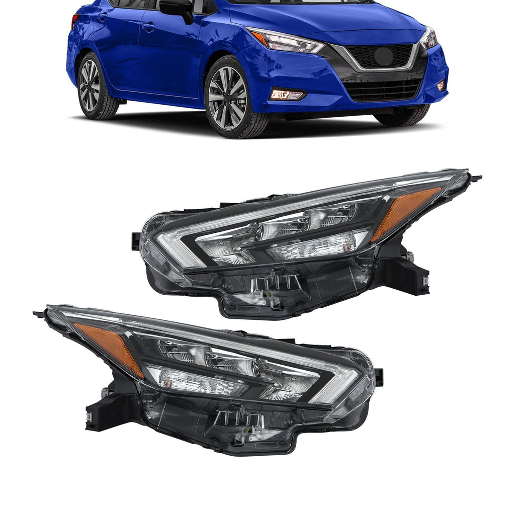 Right+Left Headlight Assy For 2020-2021 Nissan Versa S SR SV Full LED
